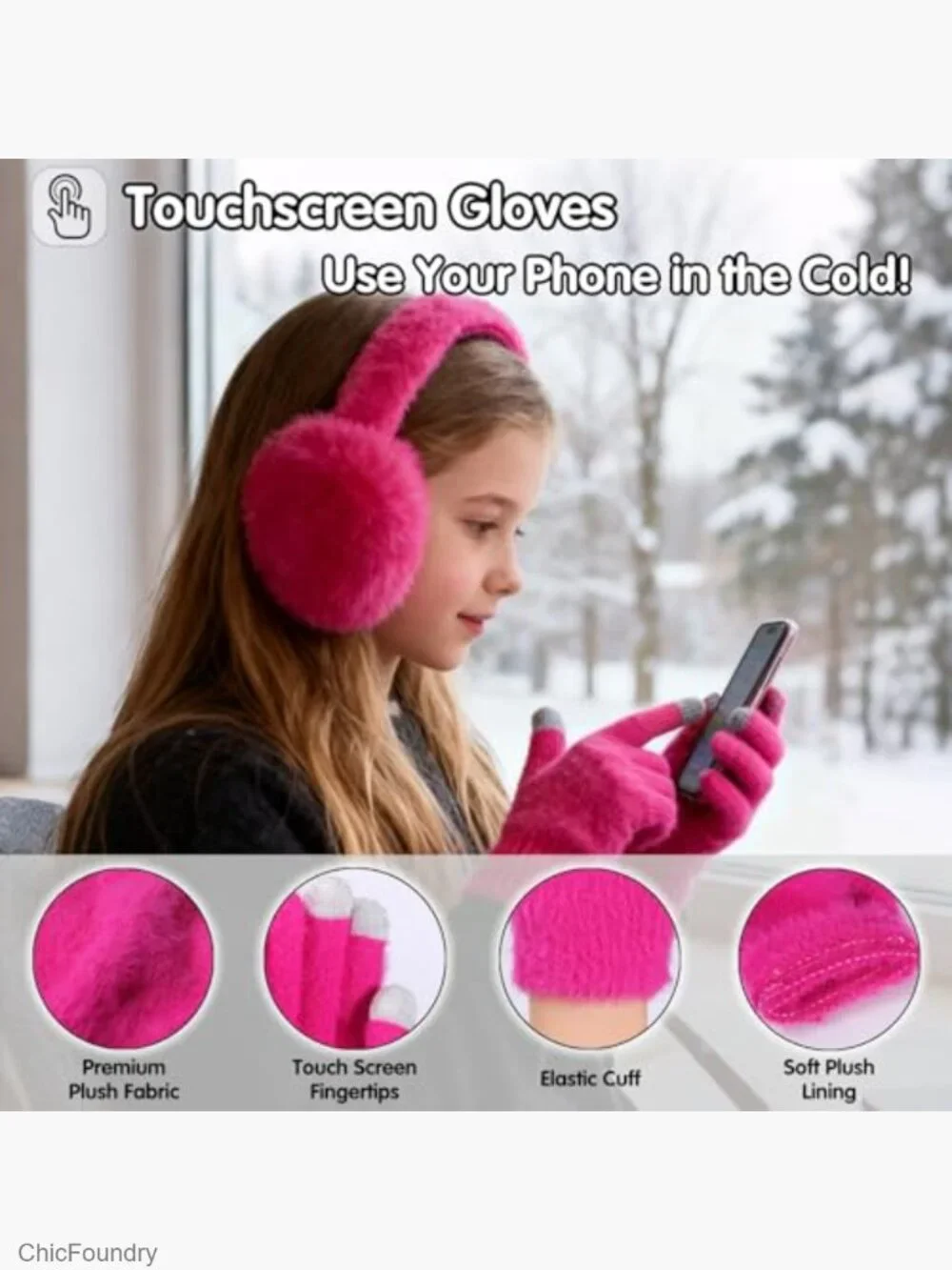 Winter Earmuffs Gloves Set for Kids 7-12T - Faux Fur Ear Warmers with